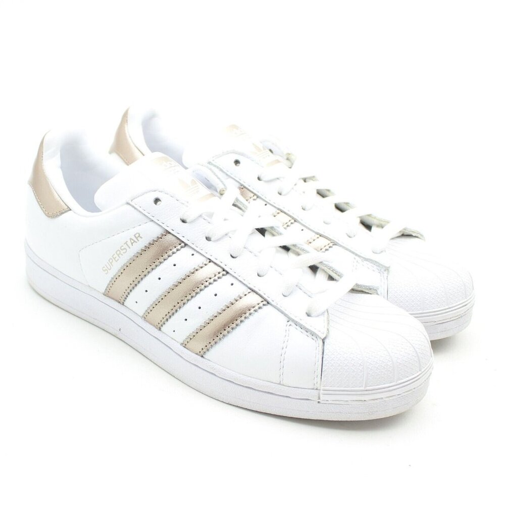 ADIDAS Superstar Metallic Womens White 3 Gold Stripe Sneakers